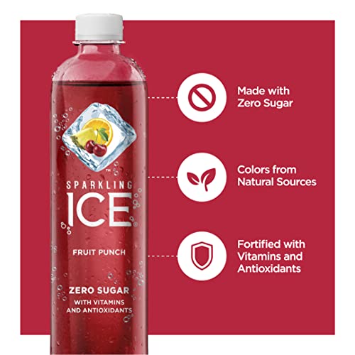 Sparkling Ice, Fruit Punch Sparkling Water, Zero Sugar Flavored Water, with Vitamins and Antioxidants, Low Calorie Beverage, 17 fl oz Bottles (Pack of 12)