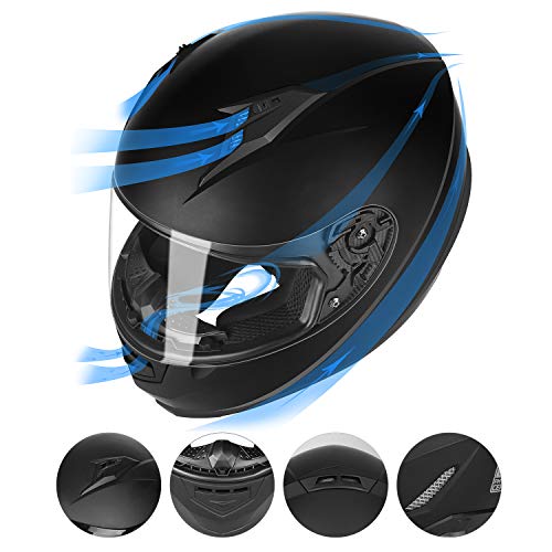 GLX GX11 Compact Lightweight Full Face Motorcycle Street Bike Helmet with Extra Tinted Visor DOT Approved (Matte Black, X-Large)