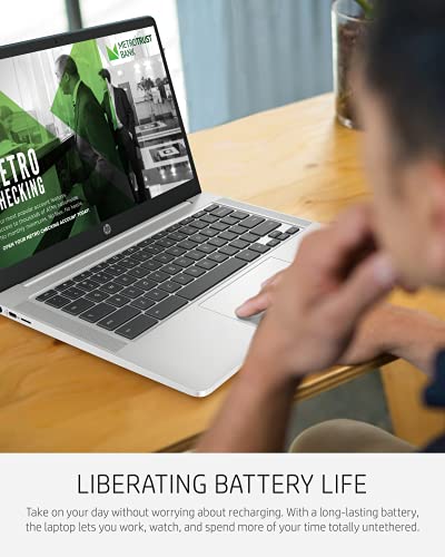 HP Chromebook 14a Laptop, AMD 3015Ce Processor, 4 GB RAM, 32 GB eMMC Storage, 14-inch HD Touchscreen, Google Chrome OS, Anti-glare Screen, Long-Battery Life (14a-nd0060nr, 2021, Forest Teal)