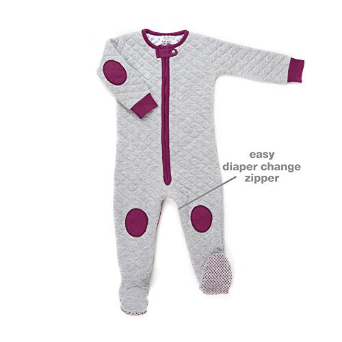 baby deedee Sleepsie Cotton Quilted Footie Pajama, Heather Gray/Mauve, 12-18 Months, (527)