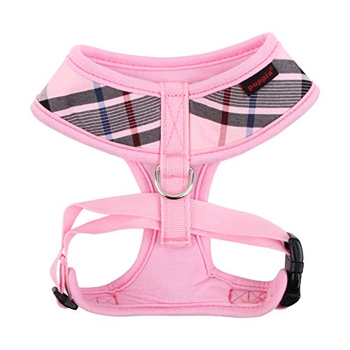 Puppia Junior Over-The-Head Dog Harness Checkered Pattern No Choke No Pull Adjustable Chest Belt Walking Training for Small and Medium Dog, Pink, X-Large