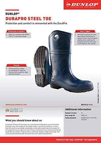 DUNLOP Protective Footwear,Durapro Steel Toe, 100% Waterproof Polyblend PVC Material, Comfortable Durapro Energizing Insoles, Lightweight And Durable8908600.13, Size 13 Us