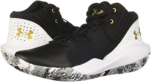 Under Armour Unisex Jet '21 Basketball Shoe, (006) Black/White/Metallic Gold, 12.5 US Men