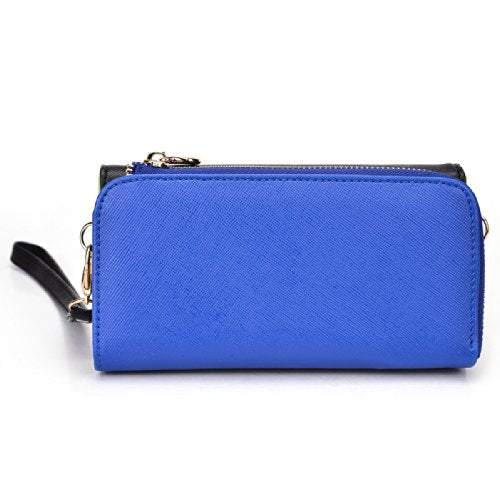Kroo Clutch Wallet with Wristlet and Crossbody Strap for Smartphones up to 6.3 Inch - Carrying Case - Frustration-Free Packaging - Black and Blue