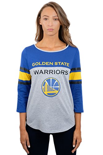 Ultra Game NBA Golden State Warriors Womens T-Shirt Raglan Baseball 3/4 Long Sleeve Tee Shirt, Team Color, X-Large