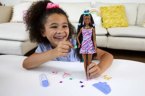 Barbie Totally Hair Butterfly-Themed Doll, 8.5 inch Fantasy Hair, Dress, 15 Hair and Fashion Play Accessories (8 with Color Change Feature) for Kids 3 Years Old and Up