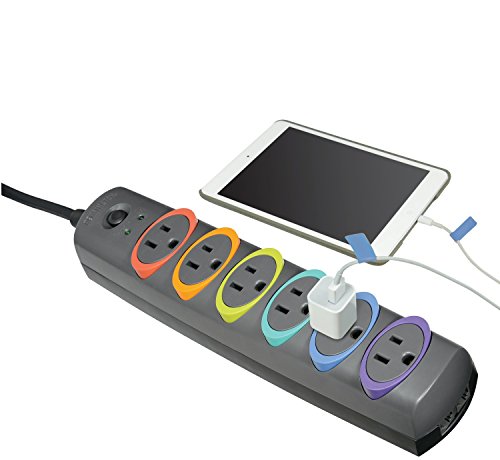 Kensington SmartSockets 6-Outlet, 8-Foot Cord, and 1260 Joules Premium Surge Protector (K62144NA) Rainbow