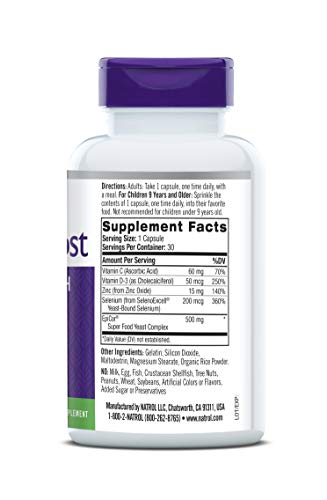 Natrol Immune Boost Capsules, Immune Support, Made with EpiCor Clinically Tested, Includes Vitamins C, D3, Selenium and Zinc, 30 Count