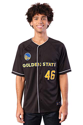Ultra Game NBA Golden State Warriors Mens Mesh Button Down Baseball Jersey Tee Shirt, Black, Small