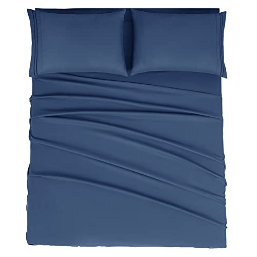 Mejoroom Queen Size Sheet Set - Hotel Luxury 1800 Bedding Sheets and Pillowcases - Deep Pocket Fitted Sheet, Hypoallergenic, Wrinkleand Breathable, Fade Resistant - 4 Piece (Queen, Navy)