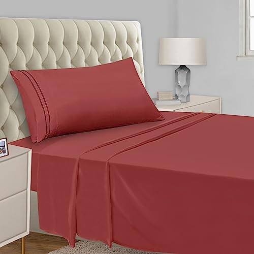 Mejoroom Twin Sheet Set - Kids Sheet and Pillowcase Sets - Hotel Luxury Twin Sheets for Boys Girls -Deep Pocket Fitted Fitted Sheet,Hypoallergenic,Wrinkleand Fade Resistant - 3Piece(Twin,Burgundy)