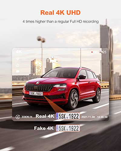 Yeecore 4K Dual Dash Cam 5G WiFi GPS, Real 4K+HDR 1080P Dash Cam Front and Rear, 3' LCD Super Night Vision, Parking Mode, Dash Camera for Cars with App, G-Sensor, Accident Record, Support 512GB Max