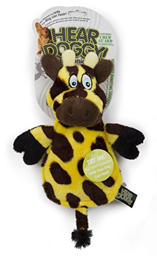 Hear Doggy Chew Guard Flats Toy, Giraffe, Yellow/Brown Ultrasonic Silent Squeaker Dog Toy, Large