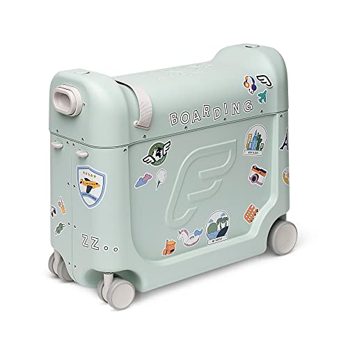 JetKids by Stokke BedBox, Green Aurora - Kid's Ride-On Suitcase and In-Flight Bed - Help Your Child Relax and Sleep on the Plane - Approved by Many Airlines - Best for Ages 3-7