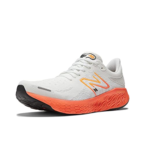 New Balance Men's Fresh Foam X 1080 V12 Running Shoe, White/Neon Dragonfly/Hot Marigold, 10