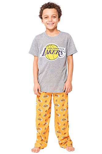 Ultra Game NBA Los Angeles Lakers Boys 2 Piece Pjs Lounge Pants and Tee Set, Gold, 10-12