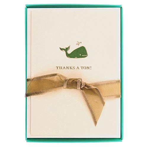 Graphique Whale La Petite Presse Boxed Notecards - 10 Elegant Embossed Green Whale Thanks a Ton! Thank You Cards with Matching Envelopes, 3.25' x 4.75'