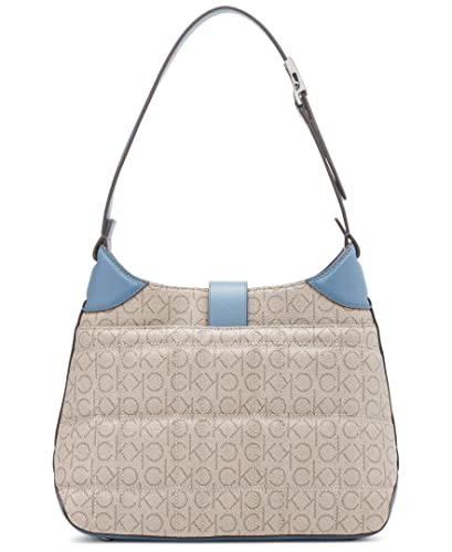 Calvin Klein Frankie Shoulder Bag, Almond/Taupe/Vintage Blue Quilted Grid