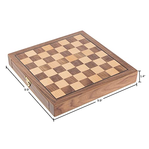 Hey! Play! Classic Strategy Chess Board Game Set - Inlaid Wood Magnetic Chess Board with Storage Drawer for Hand-Carved Staunton Chessmen by Trademark Games,Brown,1.375x9.875x9.875