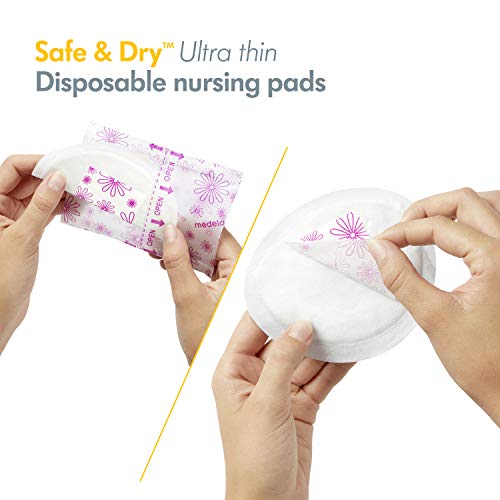 Medela Safe and Dry Ultra Thin Disposable Nursing Pads, 30 Count Breast Pads for Breastfeeding, Leakproof Design, Slender and Contoured for Optimal Fit and Discretion
