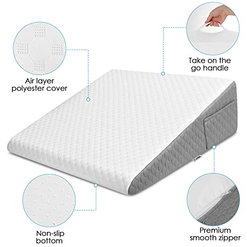 Forias 7.5' Bed Wedge Pillow for After Surgery Triangle Pillow Wedge for Acid Reflux Gerd Snoring Back Pain, Air Layer Sleeping Wedge Cover | Memory Foam Top