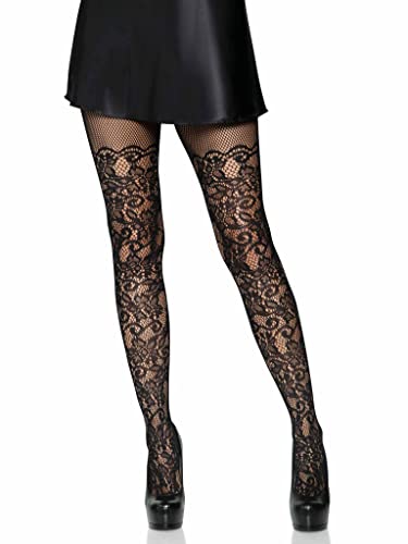 Leg Avenue Womens Plus Size Floral Vine Fishnet Tights, Plus Size, Black