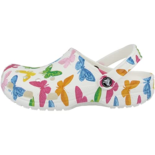 Crocs Unisex- Adult Classic Printed Floral Clogs, Butterfly/White, 6 Women/4 Men