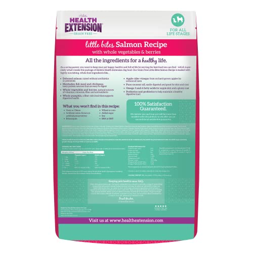 Health Extension Grain Free Little Bites for Dogs, Natural Food with Added Vitamins and Minerals, Perfect for Teacup, Toy and Miniature Dogs, Salmon Recipe (3.5lb Bag)