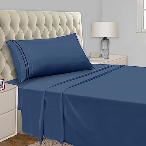 Mejoroom Twin Sheet Set - Kids Sheet and Pillowcase Sets - Hotel Luxury Twin Sheets for Boys Girls -Deep Pocket Fitted Sheet,Hypoallergenic,Wrinkleand Breathable,Fade Resistant - 3 Piece(Twin,Navy)