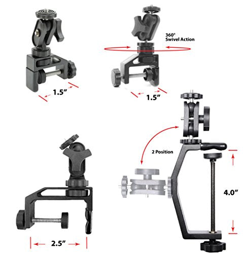PEDCO UltraClamp Assembly 360 Swivel Camera Mount Accessory for Cameras, Scopes and Binoculars (1.5-Inch w/Swivel), Black (P-UCA360)