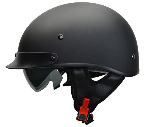 Vega Helmets Warrior Motorcycle Half Helmet with Sunshield for Men and Women, Adjustable Size Dial DOT Half Face Skull Cap for Bike Cruiser Chopper Moped Scooter ATV (Small, Matte Black)