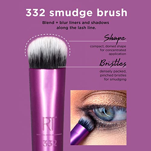 Real Techniques Everyday Eye Essentials Makeup Brush Kit, Eye Makeup Brushes for Eye Liner, Eyeshadow, Brows, and Lashes, Synthetic Bristles, Cruelty-Free and Vegan, 8 Piece Set