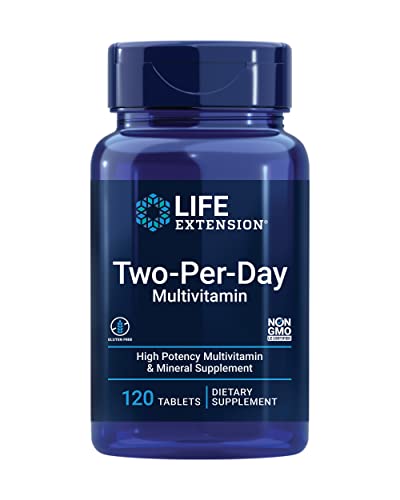 Life Extension Two-Per-Day High Potency Multi-Vitamin and Mineral Supplement - Vitamins, Minerals, Plant Extracts, Quercetin, 5-MTHF Folate and More - Gluten-Free - Non-GMO - 120 Tablets