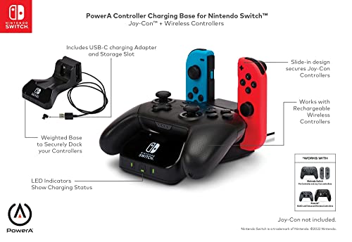 PowerA Controller Charging Base for Nintendo Switch, Black, Wireless Controller charging, Charge, rechargeable battery, Nintendo Switch, Joy-Con Charging, PowerA Wireless Charging