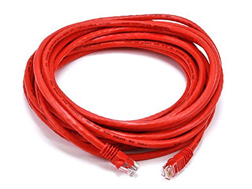 Monoprice Cat6 Ethernet Patch Cable - Network Internet Cord - RJ45, Stranded, 550Mhz, UTP, Pure Bare Copper Wire, 24AWG, 25ft, Red