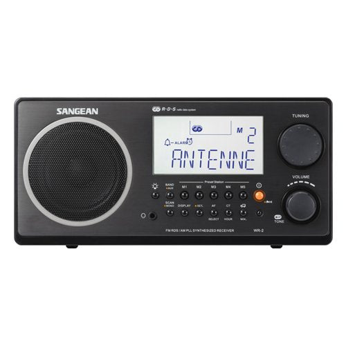 Sangean WR-2 AM / FM-RBDS Wooden Cabinet Digital Tuning Radio (Black)