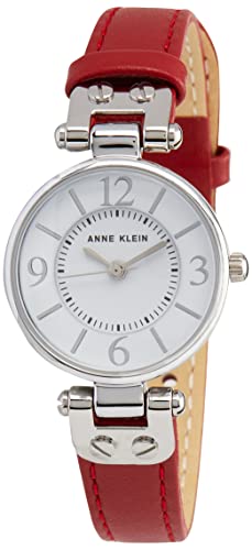 Anne Klein Women's 109443WTRD Silver-Tone White Dial and Red Leather Strap Watch