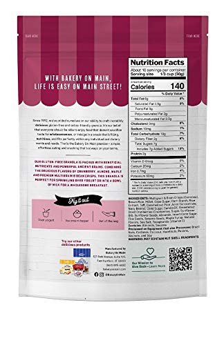 Bakery On Main, Gluten-Free Granola + Ancient Grains, Vegan and Non GMO - Cranberry Almond Maple, 11oz (Pack of 6)