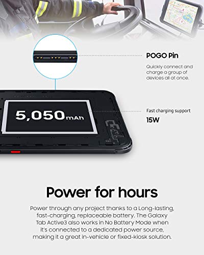 Samsung Galaxy Tab Active3 Enterprise Edition 8” Rugged Multi Purpose Tablet |128GB and WIFI and LTE (UNLOCKED) | Biometric Security (SM-T577UZKGN14), Black
