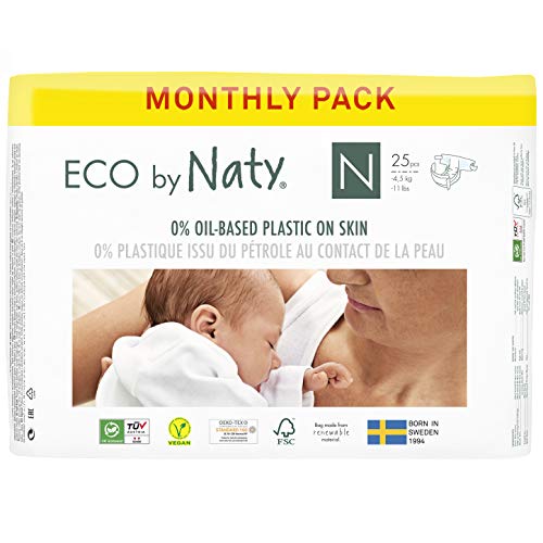 Eco by Naty Baby Diapers - Plant-Based Eco-Friendly Diapers, Great for Baby Sensitive Skin and Helps Prevent Leaking (Newborn, 100 Count)