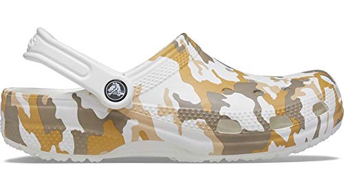 Crocs Unisex-Adult Classic Camo Clogs, White/Camo, 4 Men/6 Women