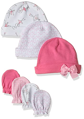 Hudson Baby Unisex Baby Cotton Cap and Scratch Mitten Set Ballerina, 0-6 Months