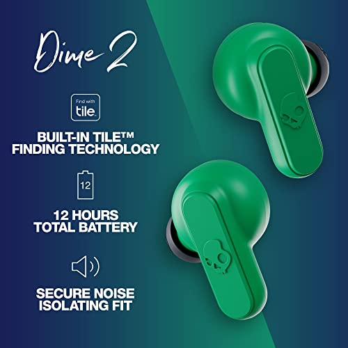 Skullcandy Dime 2 True Wireless In-Ear Bluetooth Earbuds, Use with iPhone and Android. Charging Case, Tile, and Microphone. Best for Gym, Sports, and Gaming, IPX4 Sweat and Dust Resistant - Blue/Green