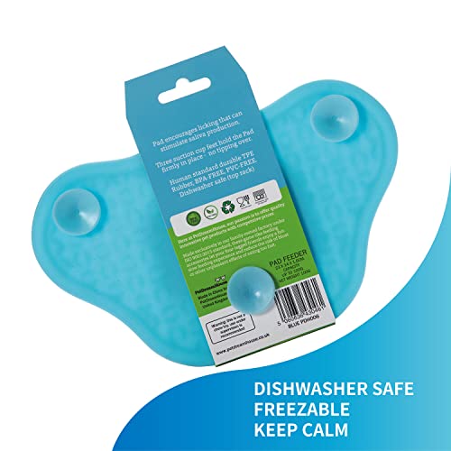 PetDreamHouse Lick Paw Pad and Slow Feeder for Dogs, Anti-Boredom, Distraction Mat, Reduces Anxiety w/Stress-Relief Stimulating Licking, Suction Cups on Back, Ideal for Puppies, Dogs and Cats, Blue