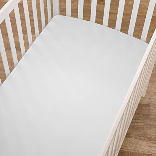 American Baby Company 100% Cotton Jersey Knit Fitted Crib Sheet for Standard Crib and Toddler Mattresses, White, for Boys and Girls, 52x28x9 Inch (Pack of 1)