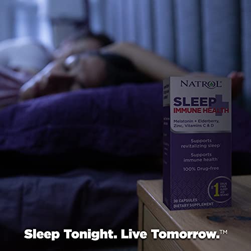 Natrol Sleep+ Immune Health, 6 mg Melatonin + Elderberry, Zinc, Vitamins C and D, 30 Capsules (Servings), Drug Free Sleep Aid and Immune Health Support Supplement, Fall Asleep Faster and Stay Asleep Longer