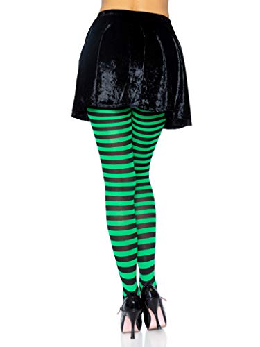 Leg Avenue Women's Nylon Striped Tights, Black/Green, One Size