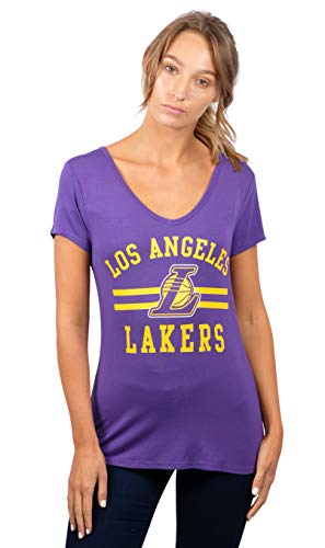 Ultra Game NBA Los Angeles Lakers Womens Box Out Varsity Stripe Tee Shirt, Team Color, X-Large