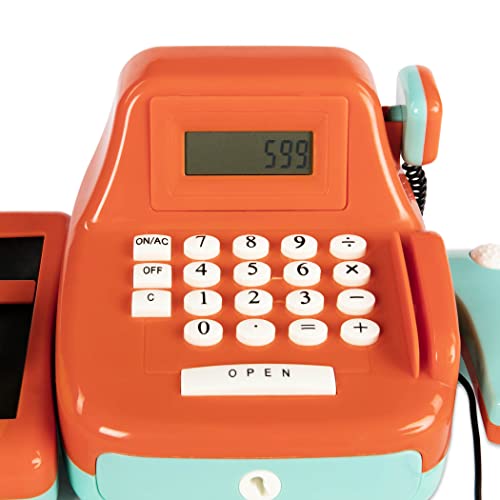 Battat Cash Register Toy Playset – Pretend Play Kids Calculator Cash Register with Accessories for 3+ (26-Pieces), Orange
