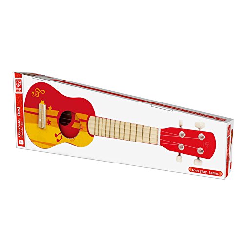 Hape Kid's Wooden Toy Ukulele in Red, L: 21.9, W: 8.1, H: 3 inch
